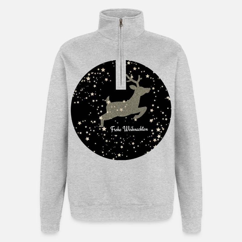 renne volant joyeux noël ciel étoilé - Sweat à zip 1/4 - gris chiné