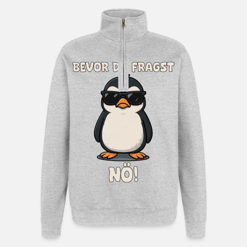 Pinguin mit Sonnenbrille Spruch - Quarter-Zip-Sweatshirt - Grau meliert