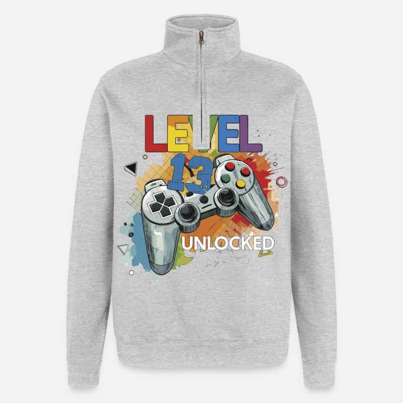 Level 13 Freigeschaltet Controller Graffiti Geburt - Quarter-Zip-Sweatshirt - Grau meliert