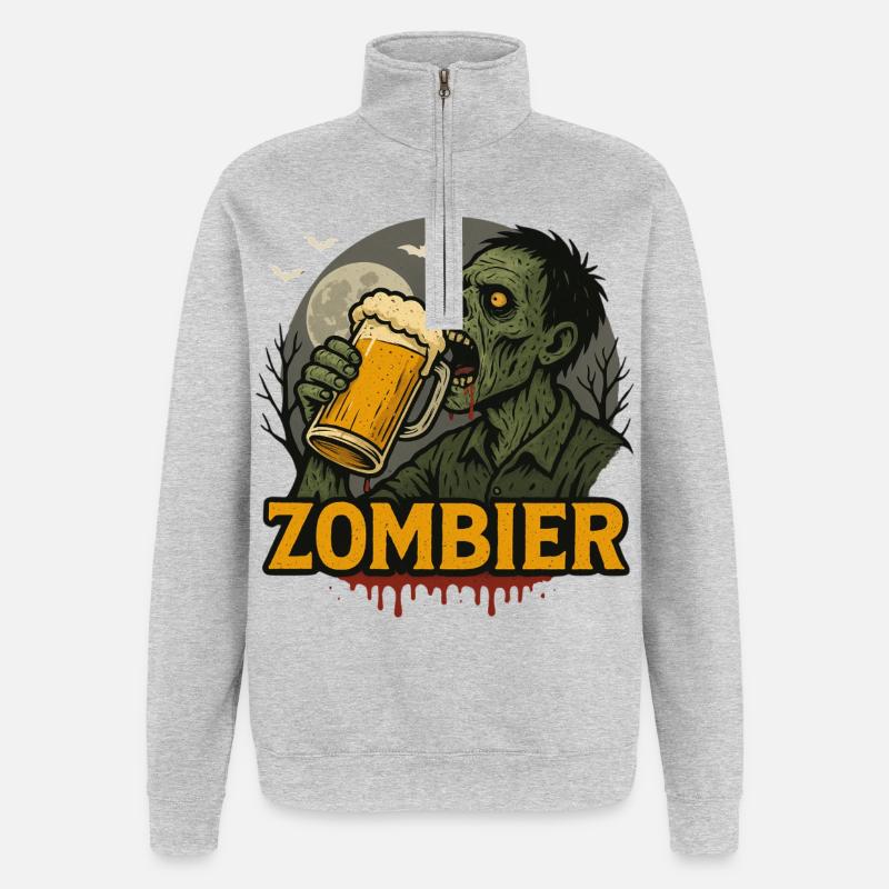 Zombie Biertrinker Mondschein - Quarter-Zip-Sweatshirt - Grau meliert