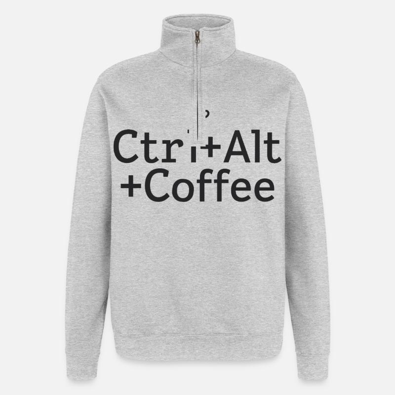 Kaffee-pause Ctrl-Alt-Café - Sweat à zip 1/4 - gris chiné