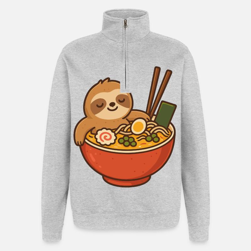 Faultier Ramen Kuscheldesign - Quarter-Zip-Sweatshirt - Grau meliert