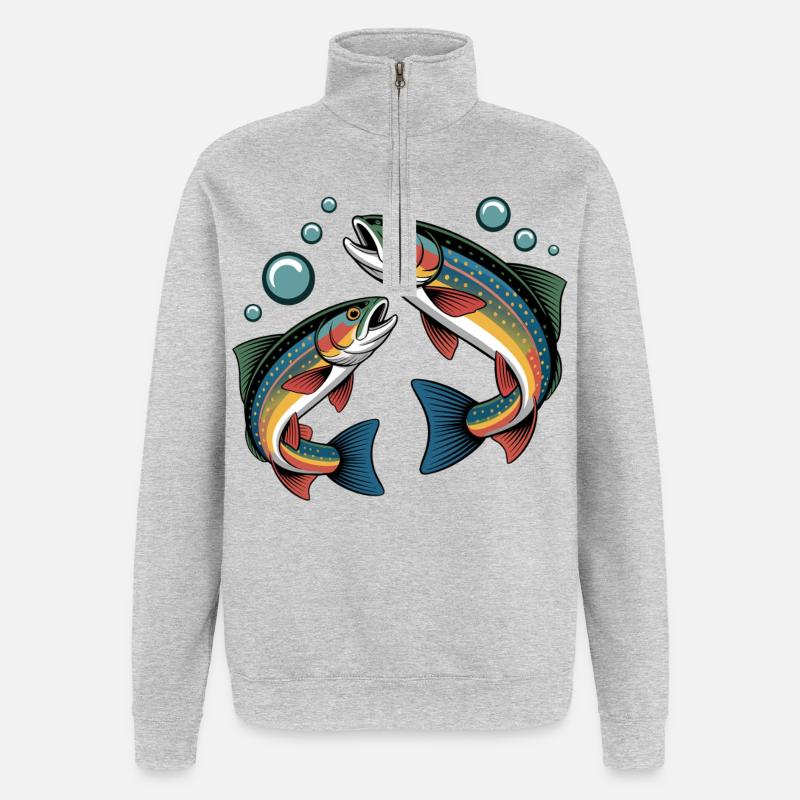 Springende Forellen - Quarter-Zip-Sweatshirt - Grau meliert