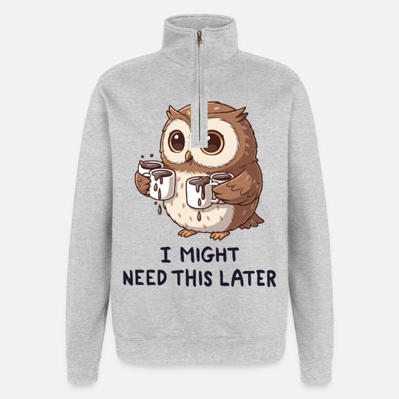 Ich brauche Kaffee später - Lustige Eule - Quarter-Zip-Sweatshirt - Grau meliert