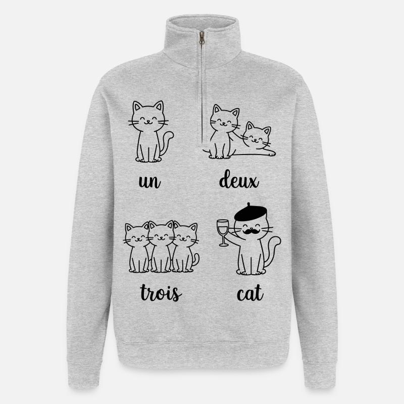 Groupe de chats Jeu de mots - Sweat à zip 1/4 - gris chiné
