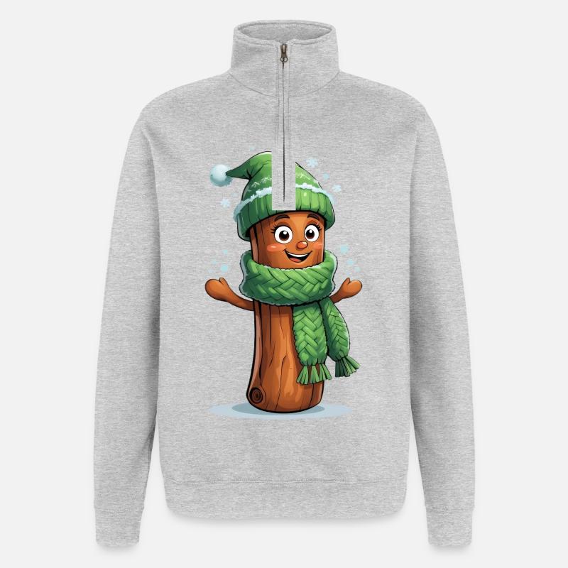 Bûche d’hiver joyeuse avec écharpe - Sweat à zip 1/4 - gris chiné