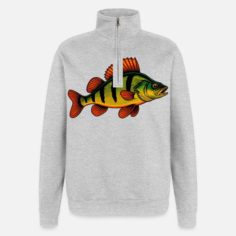 Barsch Flussbarsch Barschangeln Barsche Barsch - Quarter-Zip-Sweatshirt - Grau meliert