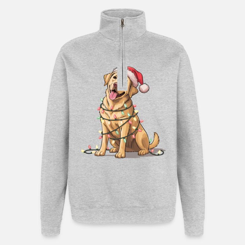 Festlicher Hund mit Lichterkette - Quarter-Zip-Sweatshirt - Grau meliert