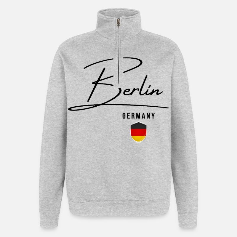 Design élégant Berlin, j’adore Berlin - Sweat à zip 1/4 - gris chiné