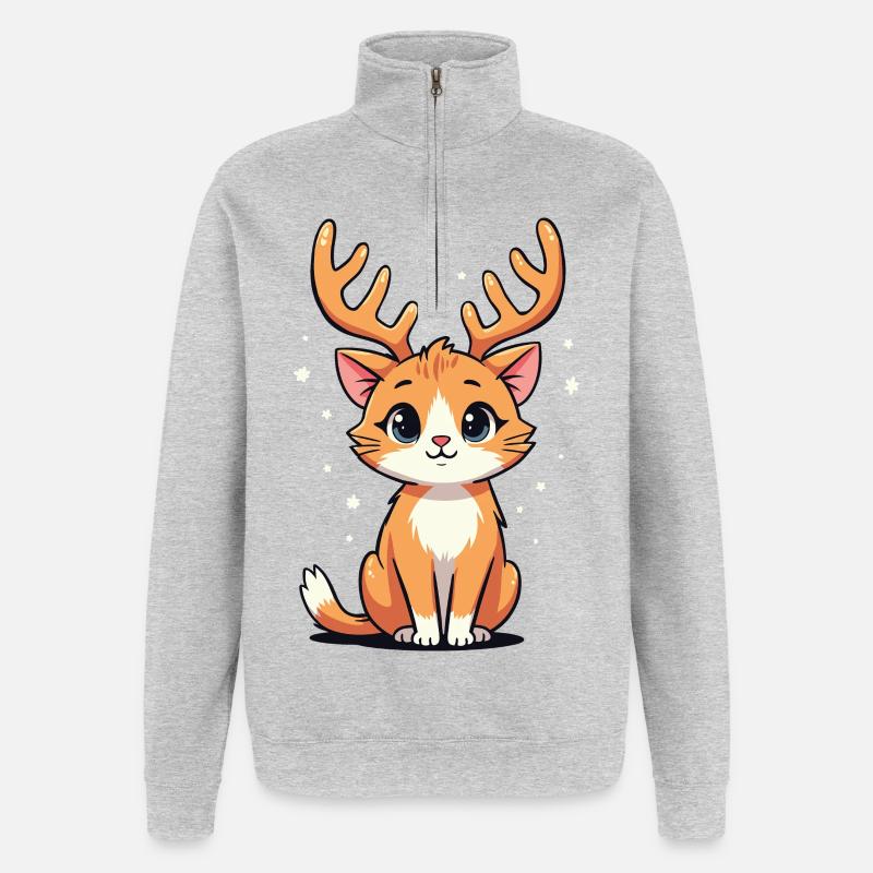 Rentierkatze - Quarter-Zip-Sweatshirt - Grau meliert