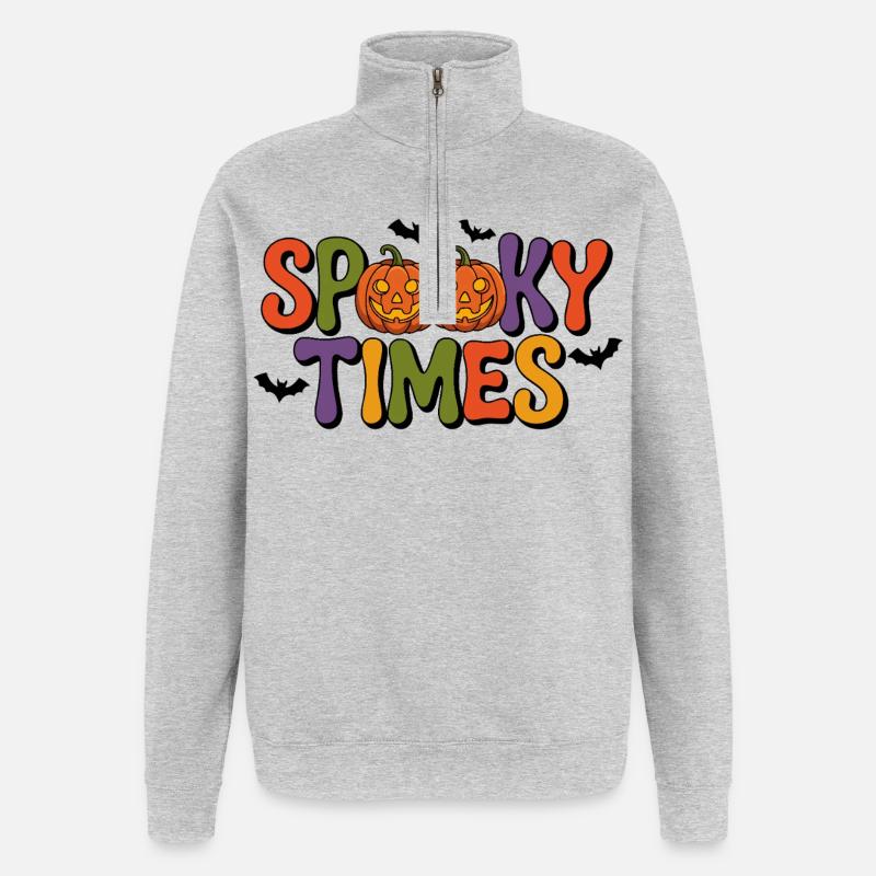 Spooky Times Citrouilles Halloween - Sweat à zip 1/4 - gris chiné