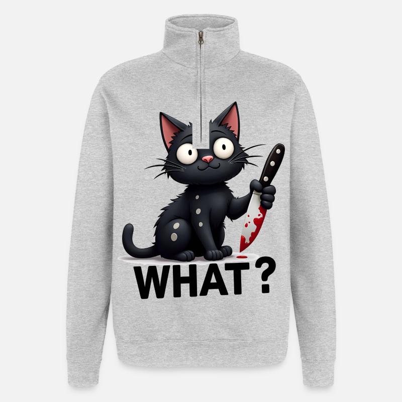 WHAT? Killer-Katze - Quarter-Zip-Sweatshirt - Grau meliert