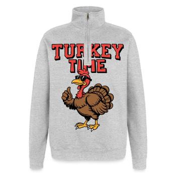 Truthahn Zeit - Quarter-Zip-Sweatshirt - Grau meliert - Vorne - AI Model Female 172 light (172cm) & AI Model Male 178 dark (178cm)