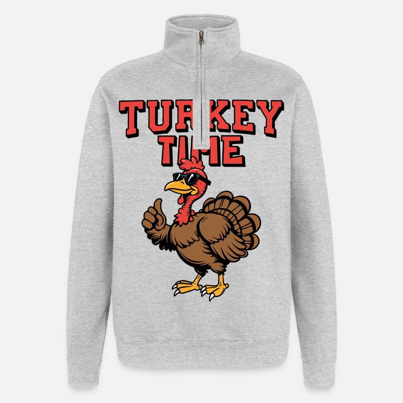 Heure de la dinde - Sweat à zip 1/4 - gris chiné