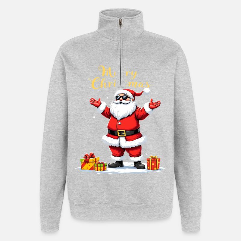Joyeux Noël Cool Père Noël Cadeaux - Sweat à zip 1/4 - gris chiné