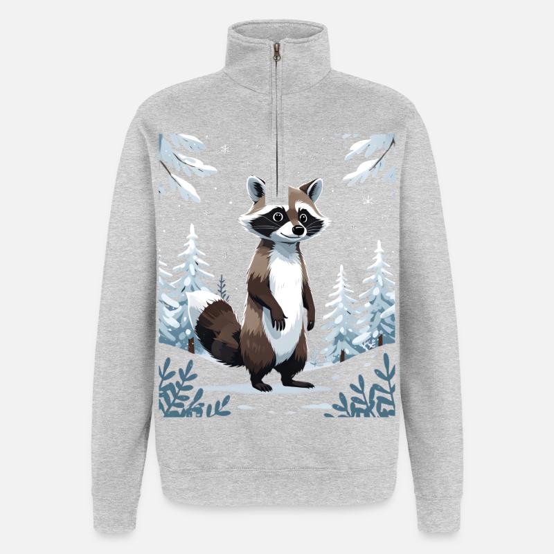 Winterlicher Waschbär im Wald - Quarter-Zip-Sweatshirt - Grau meliert