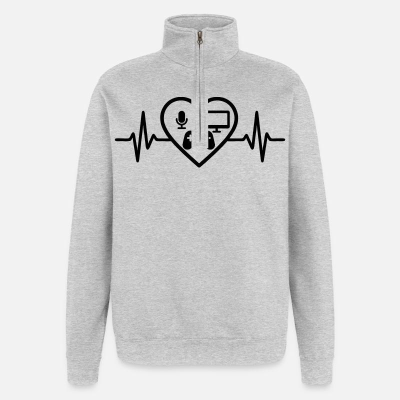 Streaming Gamer Herz Mikro Bildschirm Controller - Quarter-Zip-Sweatshirt - Grau meliert