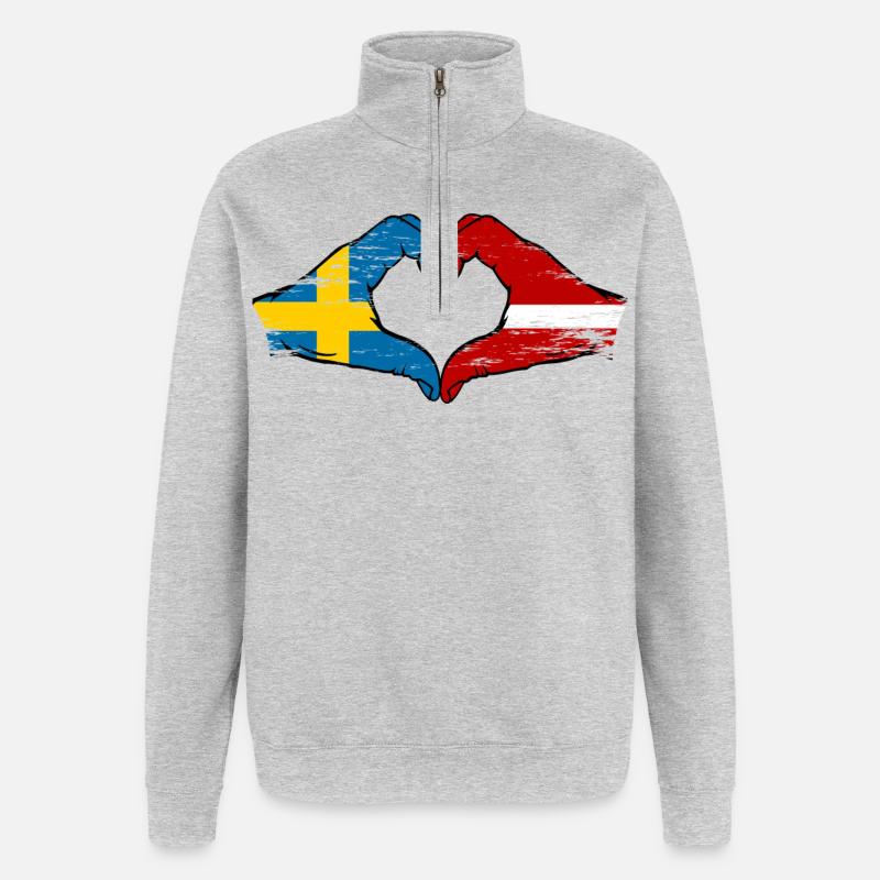 Suède Lettonie drapeau coeur utilisé - Sweat à zip 1/4 - gris chiné