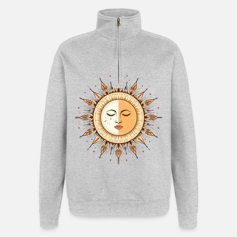 Boho Sonne - Quarter-Zip-Sweatshirt - Grau meliert