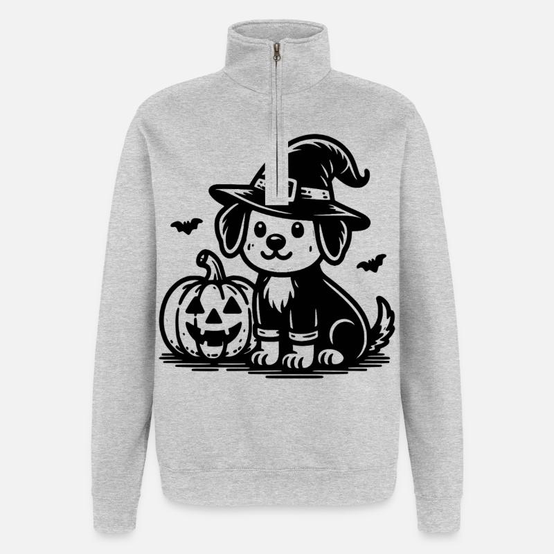 Hund mit Hexenhut - Quarter-Zip-Sweatshirt - Grau meliert