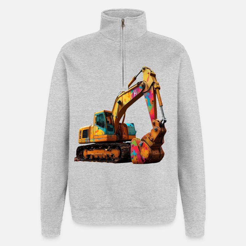 Excavatrice explosive couleur - Sweat à zip 1/4 - gris chiné