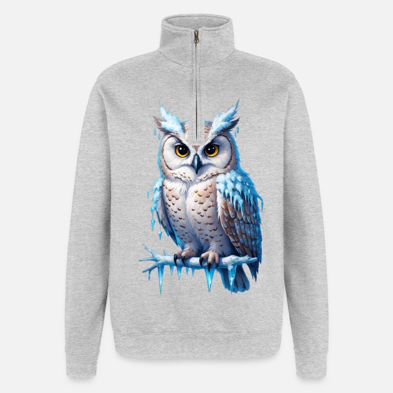 Majesté de la chouette givrée - Sweat à zip 1/4 - gris chiné