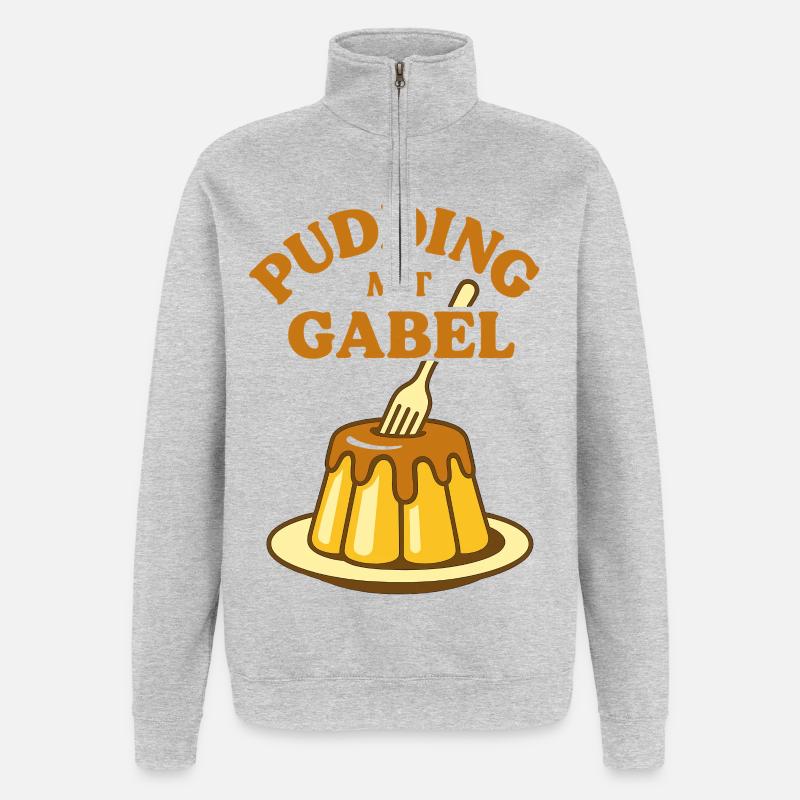 Pudding mit Gabel - Quarter-Zip-Sweatshirt - Grau meliert