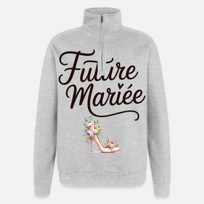Team Mariage EVJF Future Mariée - Sweat à zip 1/4 - gris chiné