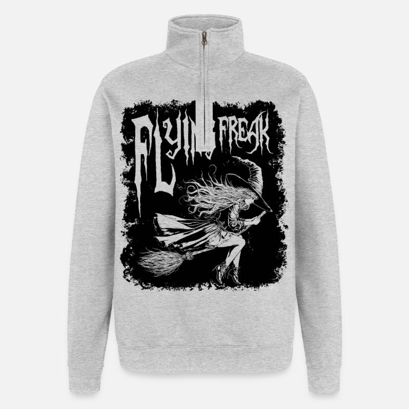 Flying Freak Witch Schwarzes Design - Quarter-Zip-Sweatshirt - Grau meliert