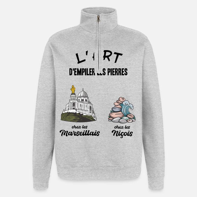 Marseille vs Nice Humour Entre Amis - Sweat à zip 1/4 - gris chiné