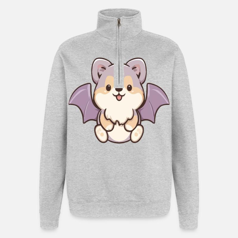Chibi Bat Pup Plüschtier - Quarter-Zip-Sweatshirt - Grau meliert