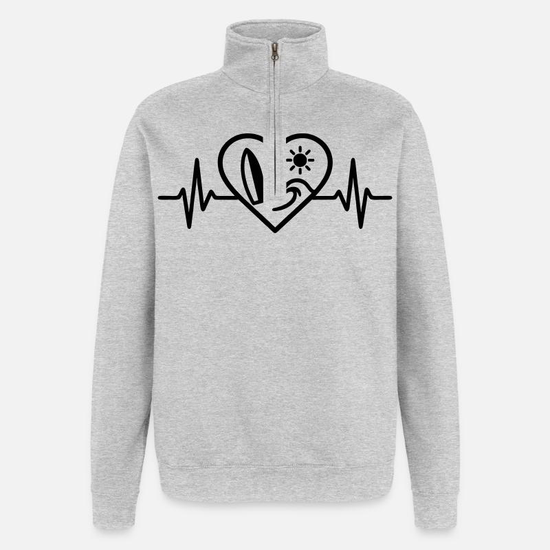 Surf Herz Welle Brett Sonne - Quarter-Zip-Sweatshirt - Grau meliert