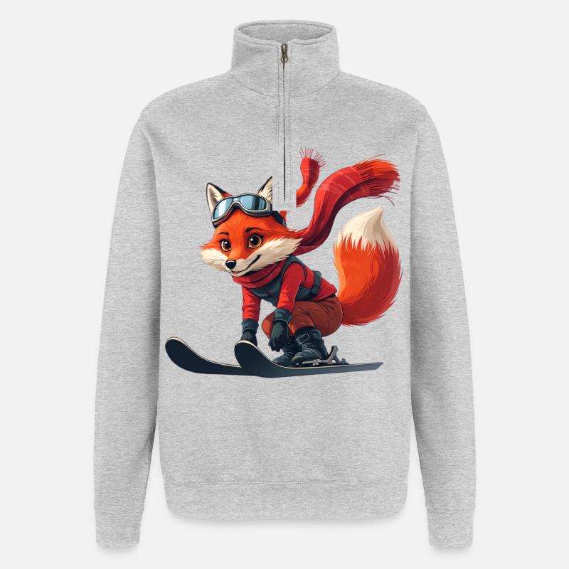 Fuchs Skifahrer Abenteuer - Quarter-Zip-Sweatshirt - Grau meliert