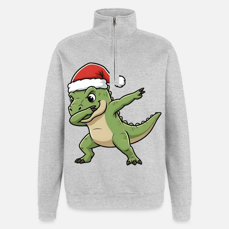 Dab T-Rex de Noël - Sweat à zip 1/4 - gris chiné