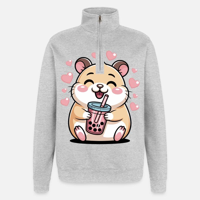 Kawaii Bubble Tee Hamster Boba Tee - Quarter-Zip-Sweatshirt - Grau meliert