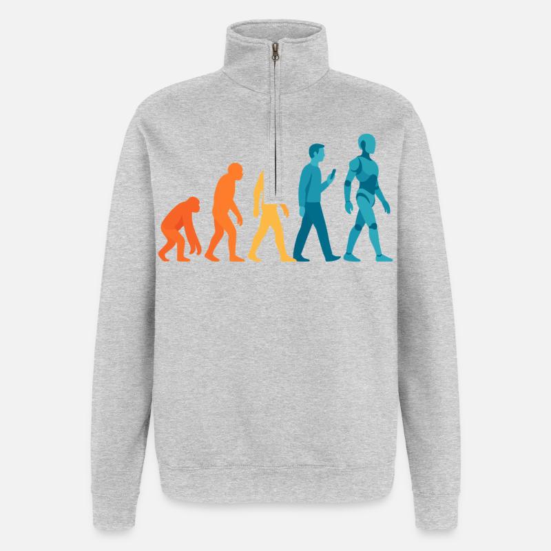 Evolution zum Roboter Outline - Quarter-Zip-Sweatshirt - Grau meliert
