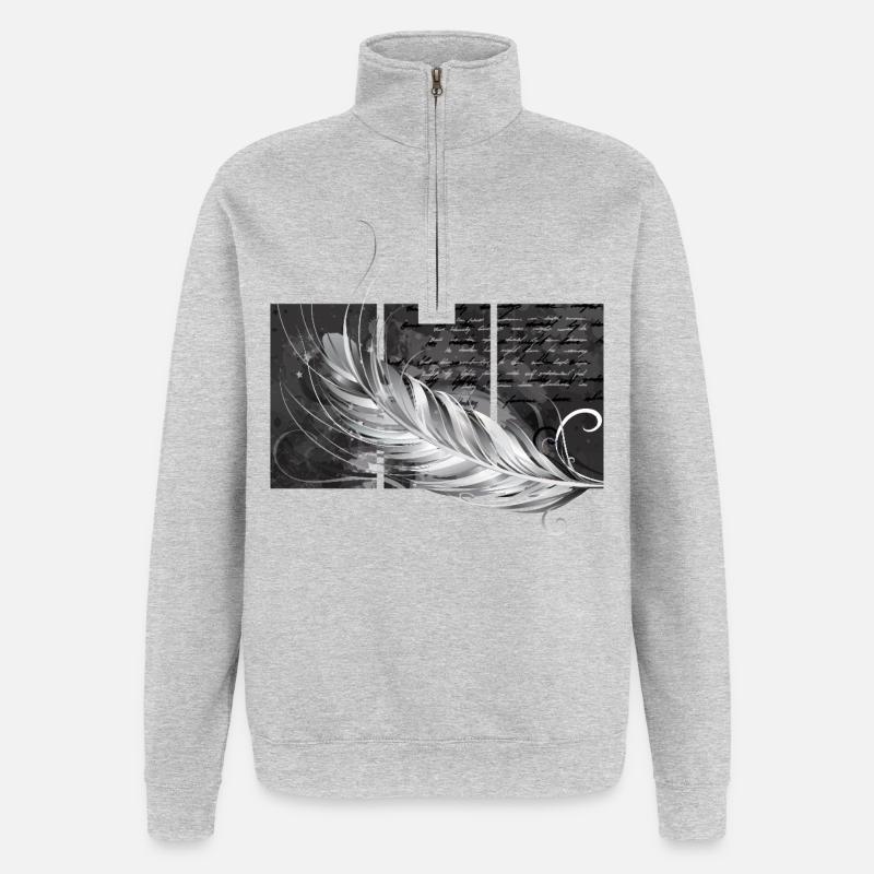 Feder-Triptychon - Quarter-Zip-Sweatshirt - Grau meliert