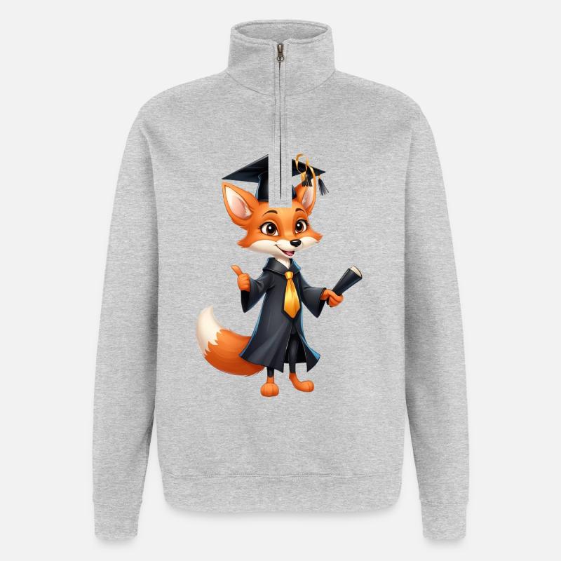 Abschlussfuchs mit Diplomhut - Quarter-Zip-Sweatshirt - Grau meliert