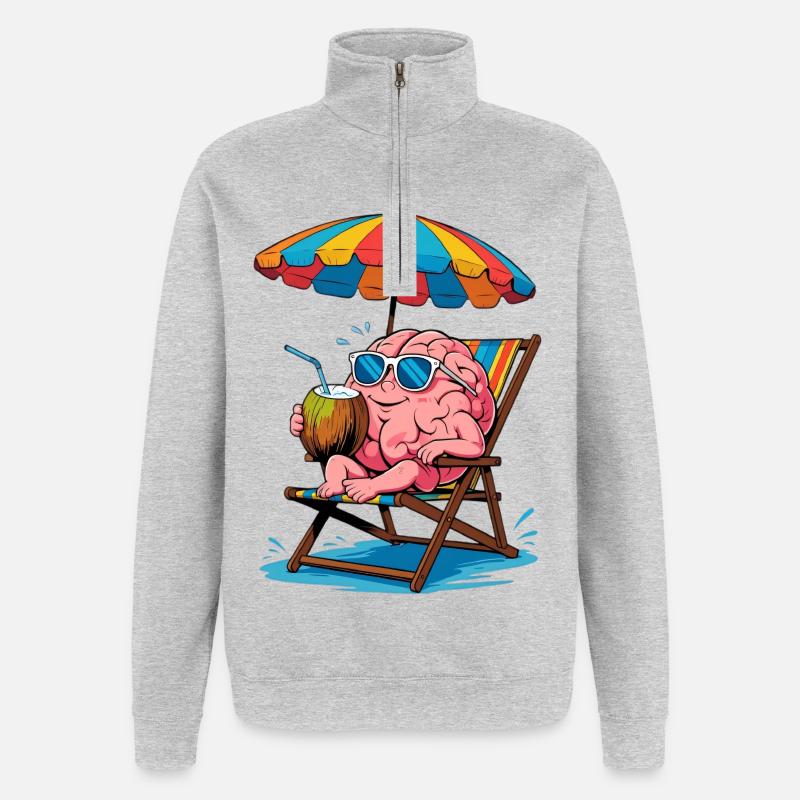 Brain on the beach with cocktail - Quarter-Zip Sweatshirt - heather grey
