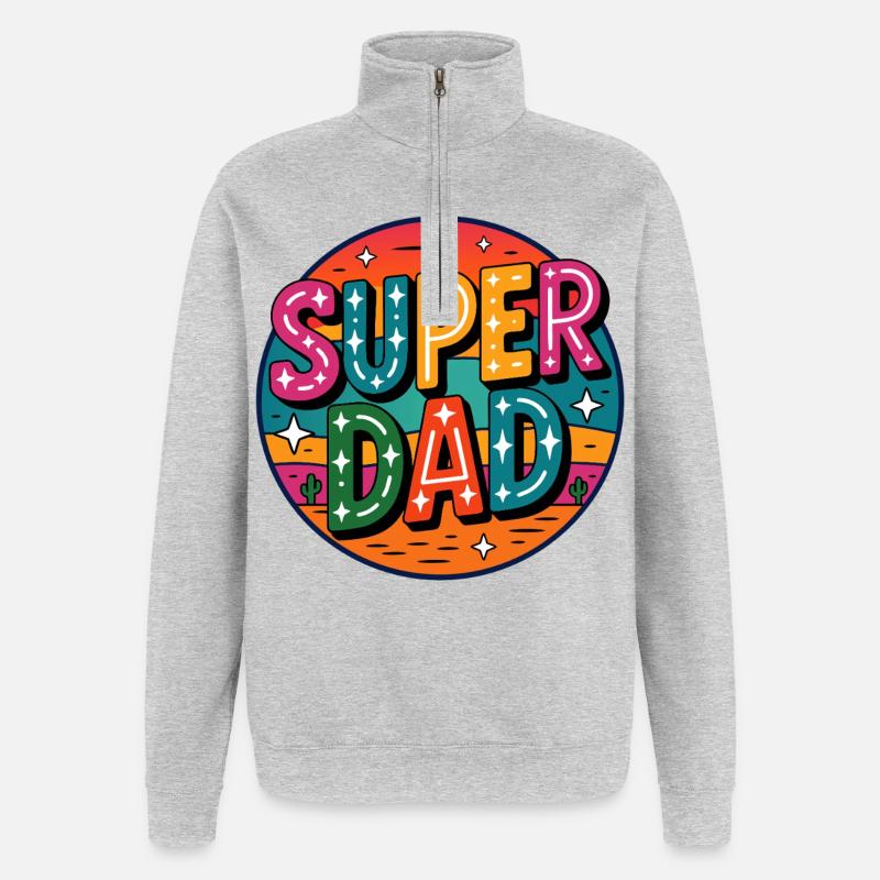 Super papa rétro Super papa - Sweat à zip 1/4 - gris chiné