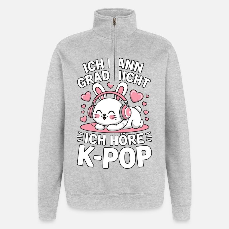 K-Pop Ear Bunny: Cute Headphone Bunny - Quarter-Zip Sweatshirt - heather grey