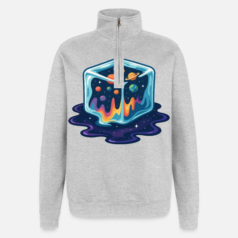 Kosmische Eiswürfel-Galaxie - Quarter-Zip-Sweatshirt - Grau meliert