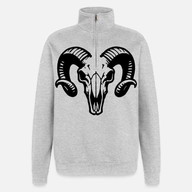 Widderkopf Schädel mit Hörnern - Rammbock - Quarter-Zip-Sweatshirt - Grau meliert