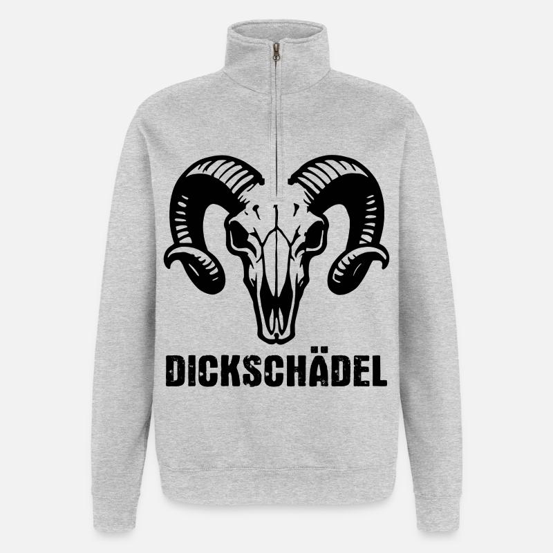 Widderkopf Schädel mit Hörnern - Dickschädel - Quarter-Zip-Sweatshirt - Grau meliert