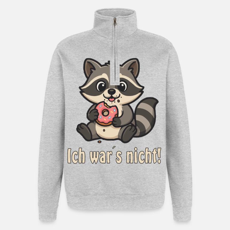 Ich war's nicht: Waschbär mit Donut - Quarter-Zip-Sweatshirt - Grau meliert