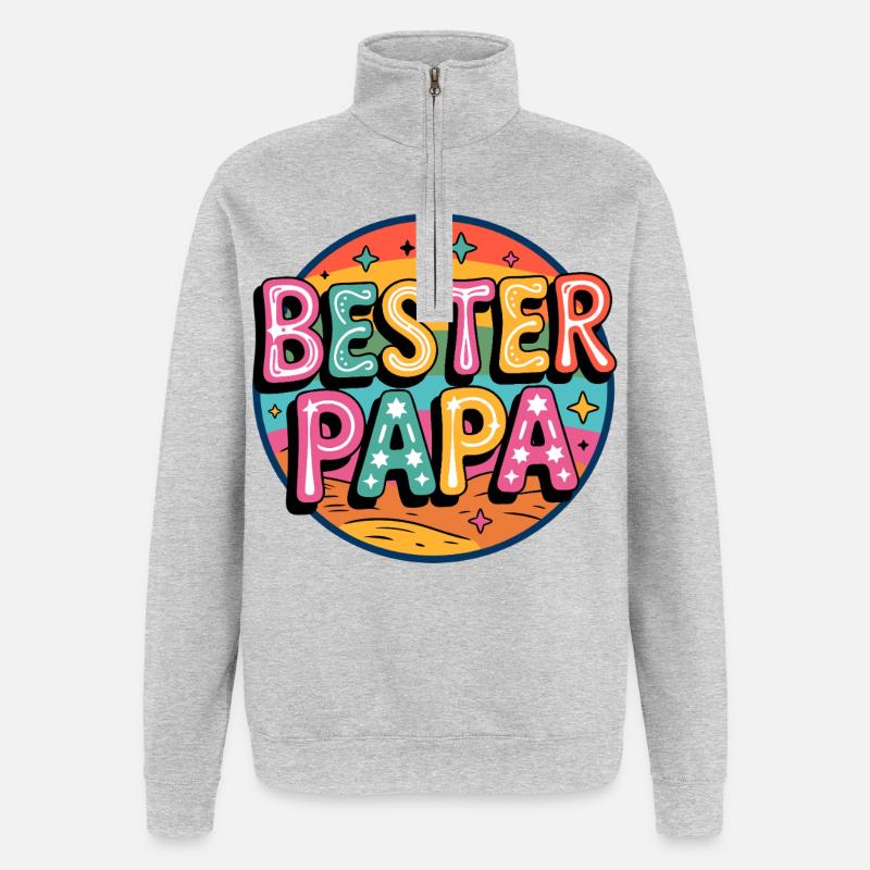 Bester Papa Retro - Quarter-Zip-Sweatshirt - Grau meliert