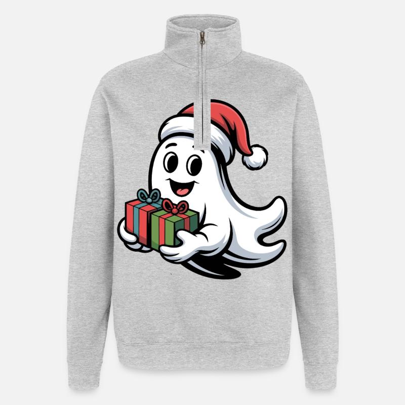 Weihnachtsgeist mit Geschenken - Sweat à zip 1/4 - gris chiné