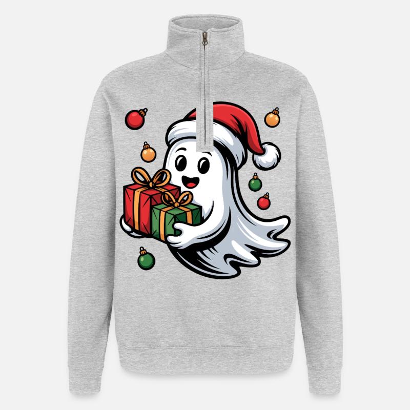 Weihnachtsgeist mit Geschenken - Quarter-Zip-Sweatshirt - Grau meliert