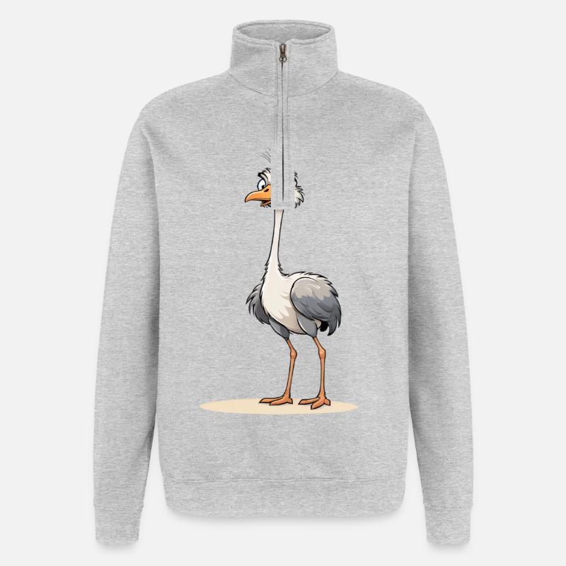 Neugieriger Straussvogel mit Blitzblick - Quarter-Zip-Sweatshirt - Grau meliert