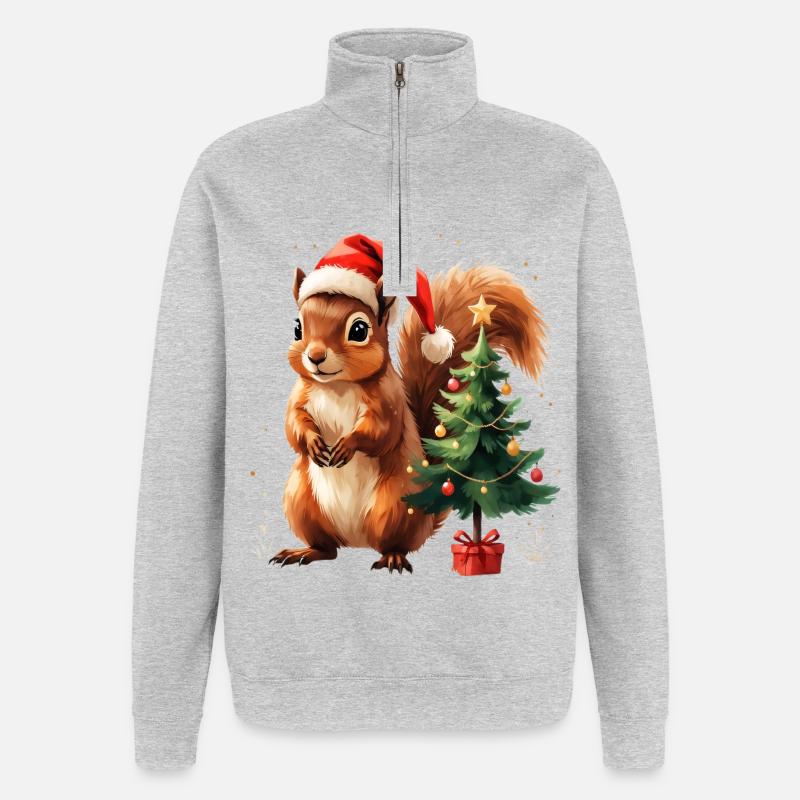 Weihnachtliches Eichhörnchen-Charme - Quarter-Zip-Sweatshirt - Grau meliert